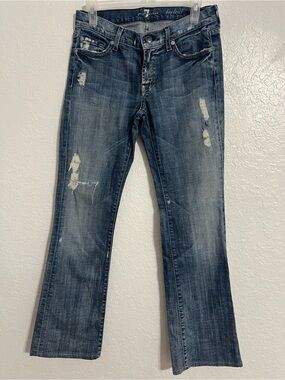Seven for All Mankind Med Wash Denim Distressing  Jeans Boot Cut Sz 28 #598